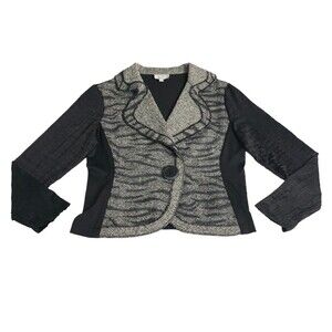Vintage Alberto Makali Blazer Jacket Women XL Tweed Crinkle Stretch Snap Closure